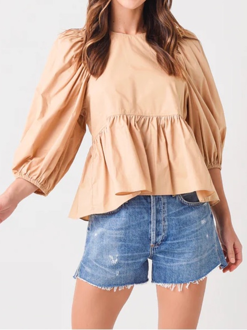 HUNTER BELL Harlow Puff-Sleeve Peplum Blouse